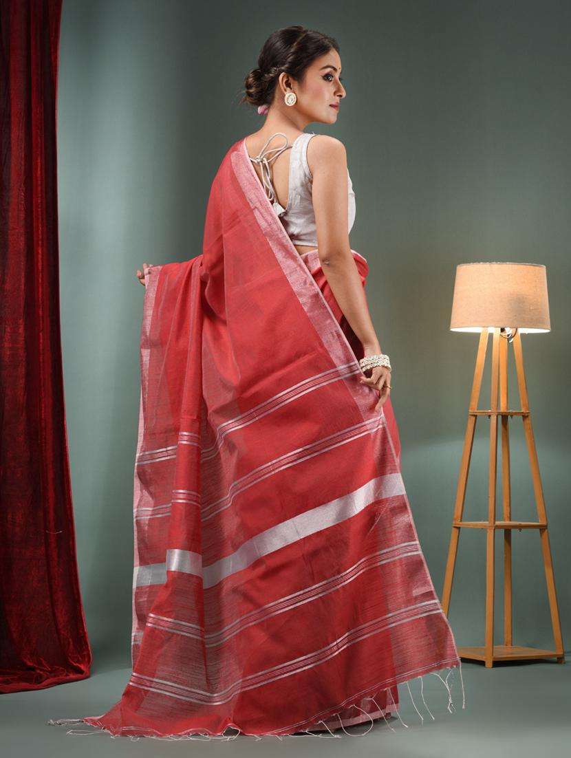 women solid handloom saree with blouse - 22043102 -  Standard Image - 1