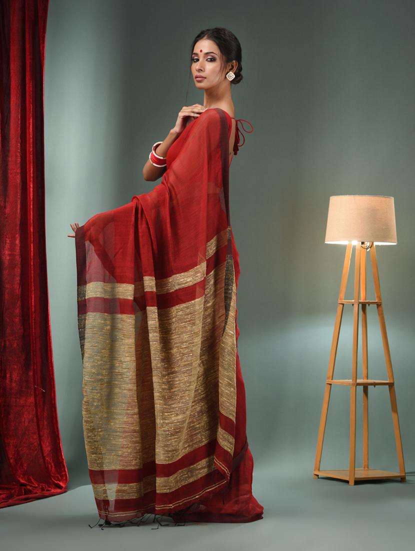 women solid handloom saree with blouse - 22043117 -  Standard Image - 1