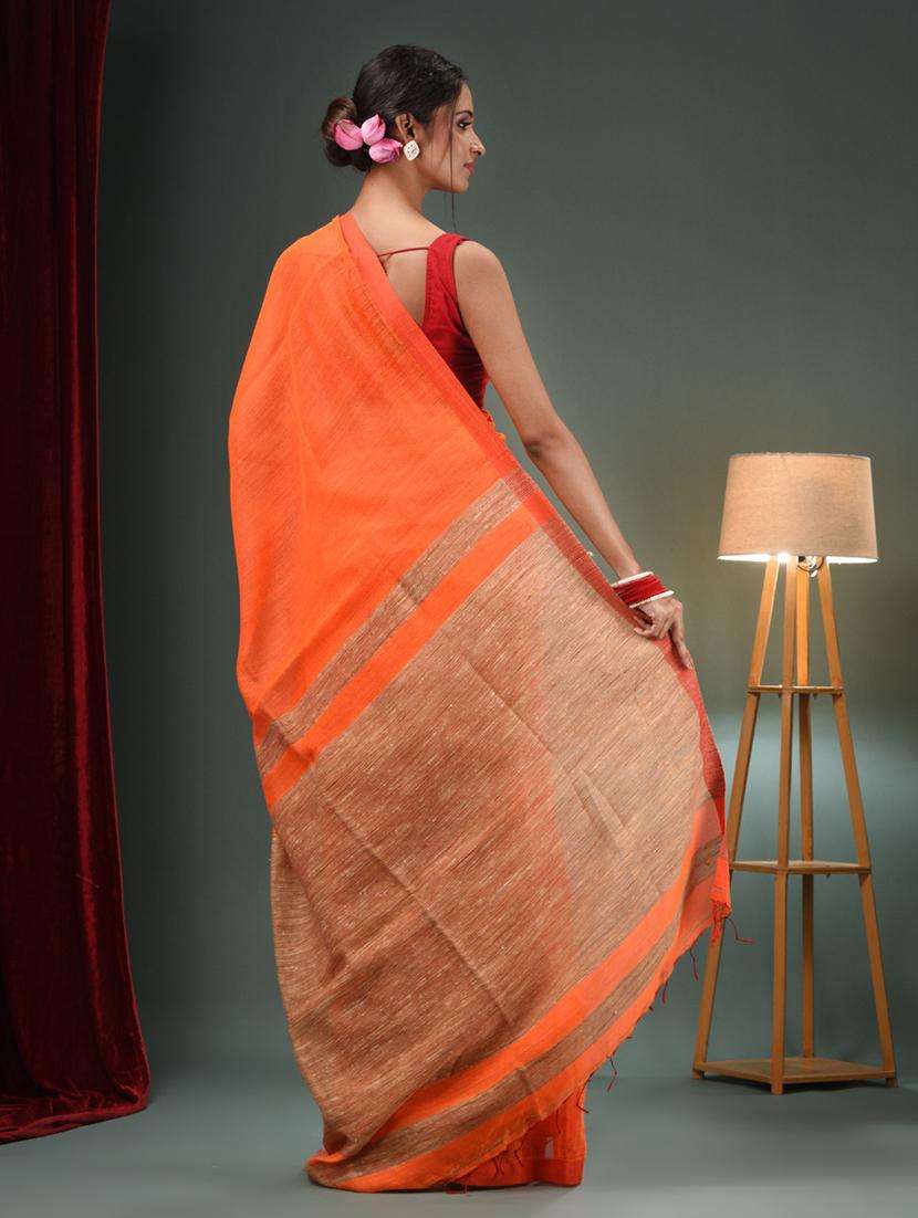 women solid handloom saree with blouse - 22043119 -  Standard Image - 1