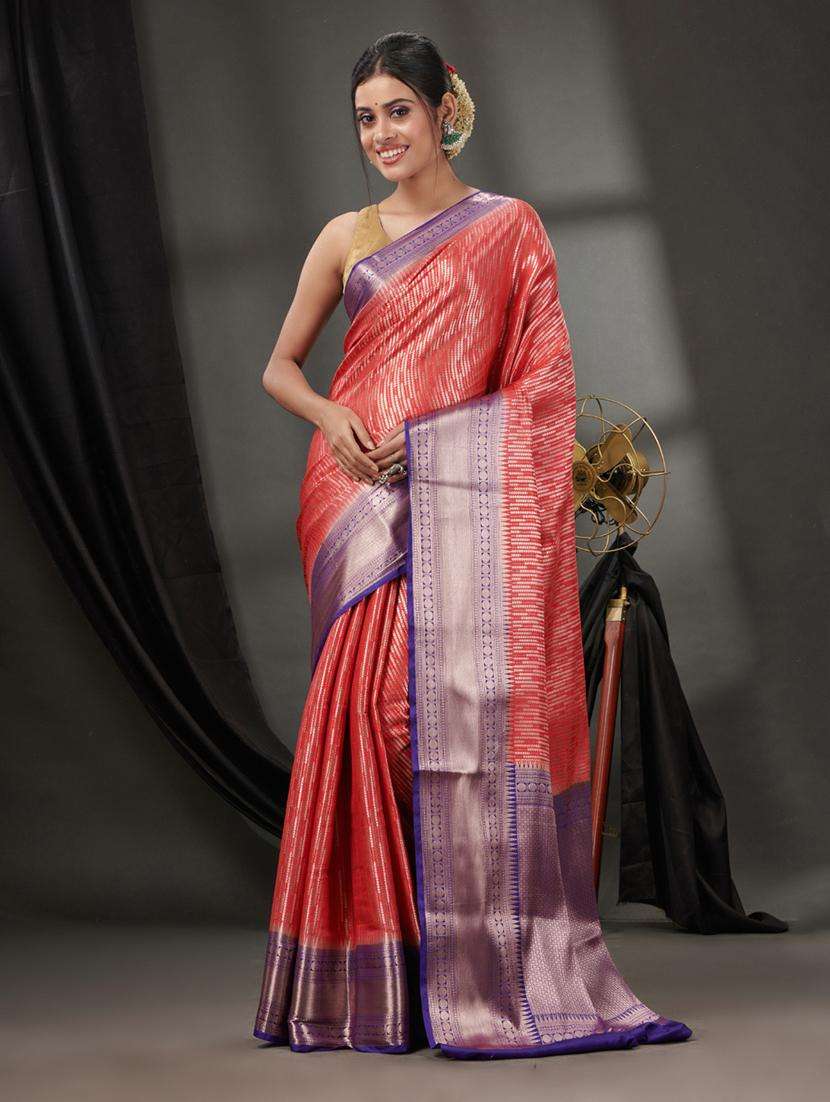 red silk blend handloom saree with blouse