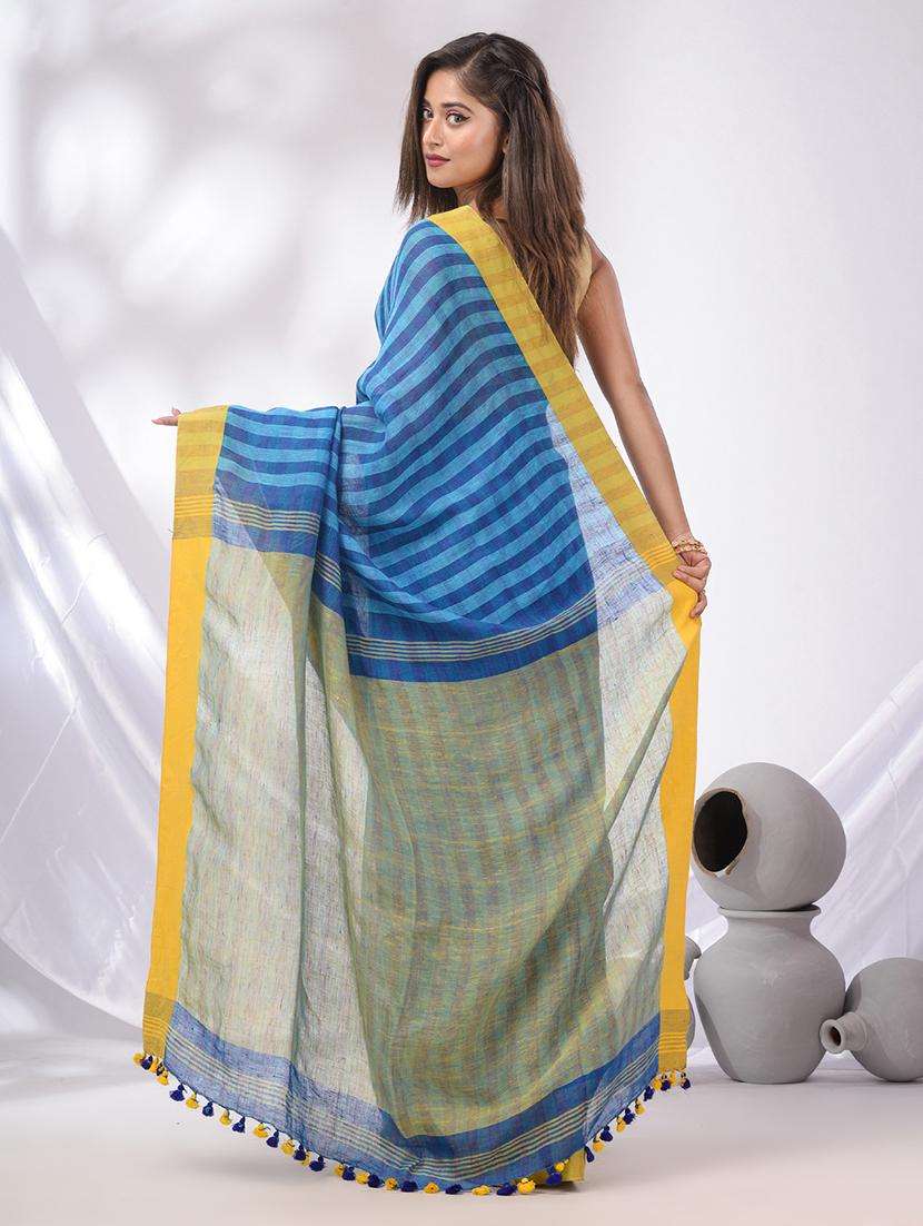 women striped handloom saree with blouse - 22043205 -  Standard Image - 1
