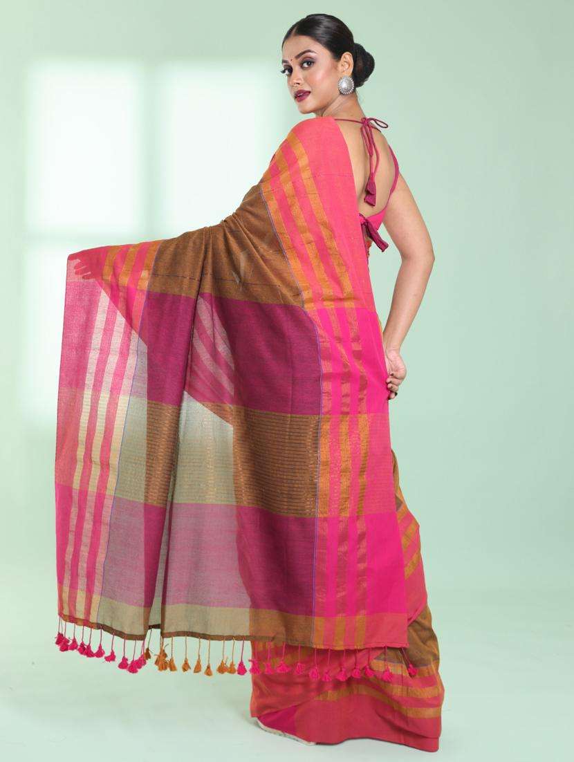 women mustard handloom saree with blouse - 22043224 -  Standard Image - 1