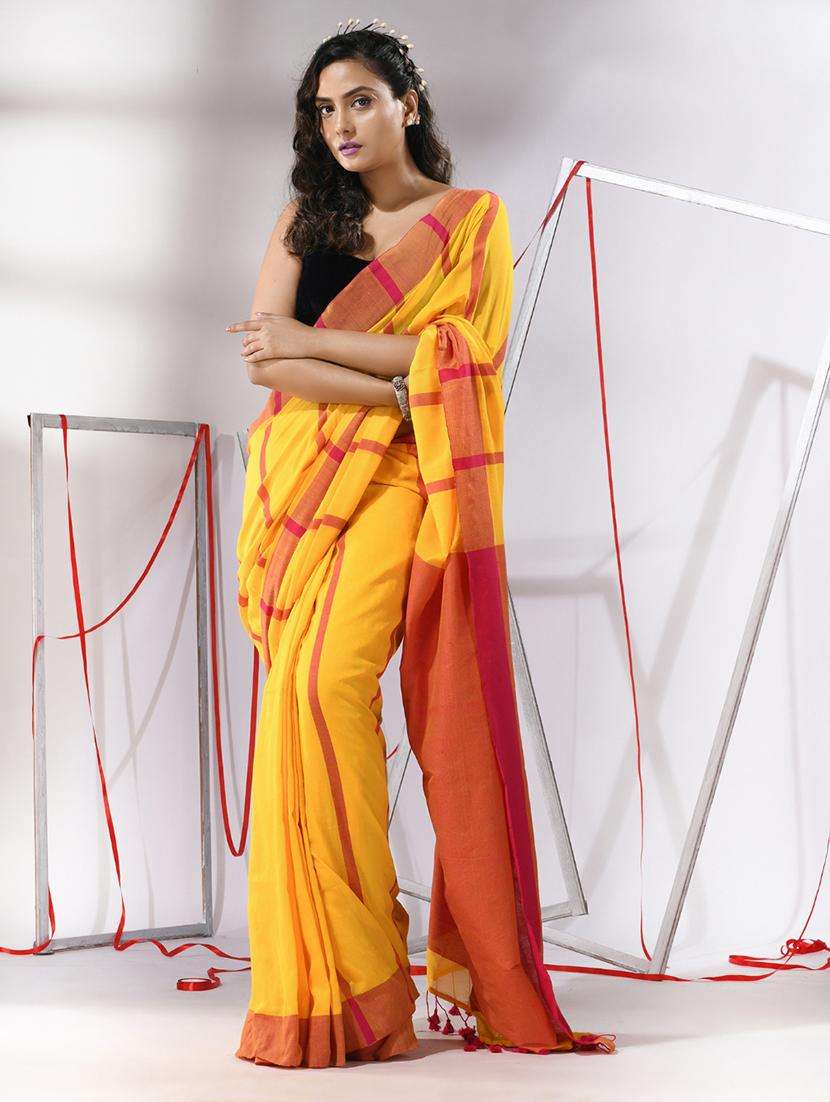 women striped handloom saree with blouse