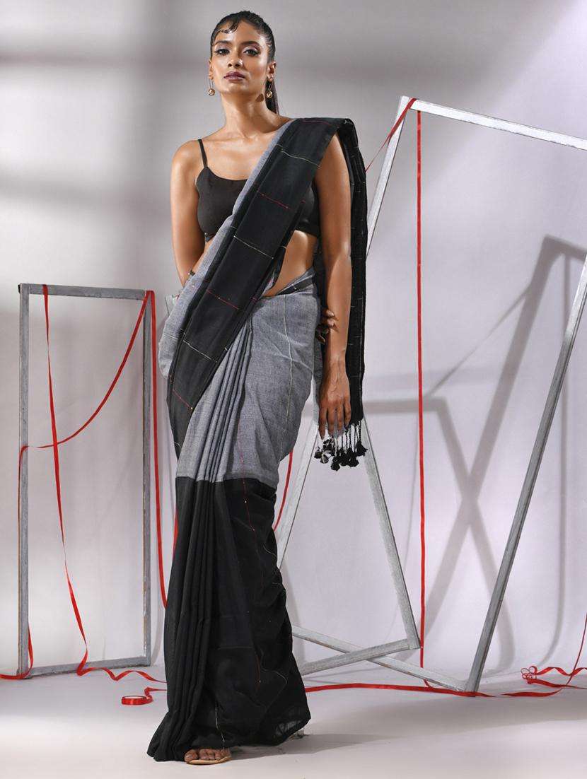 women striped handloom saree with blouse