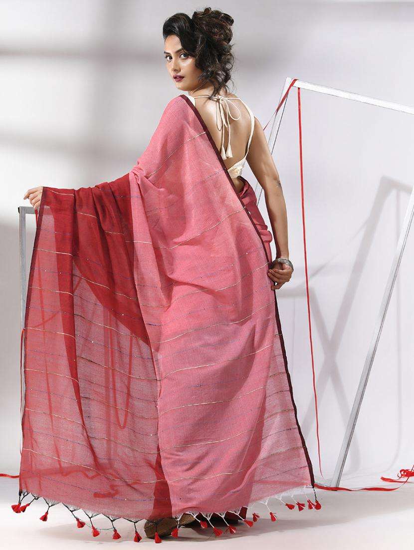 women striped handloom saree with blouse - 22043241 -  Standard Image - 1
