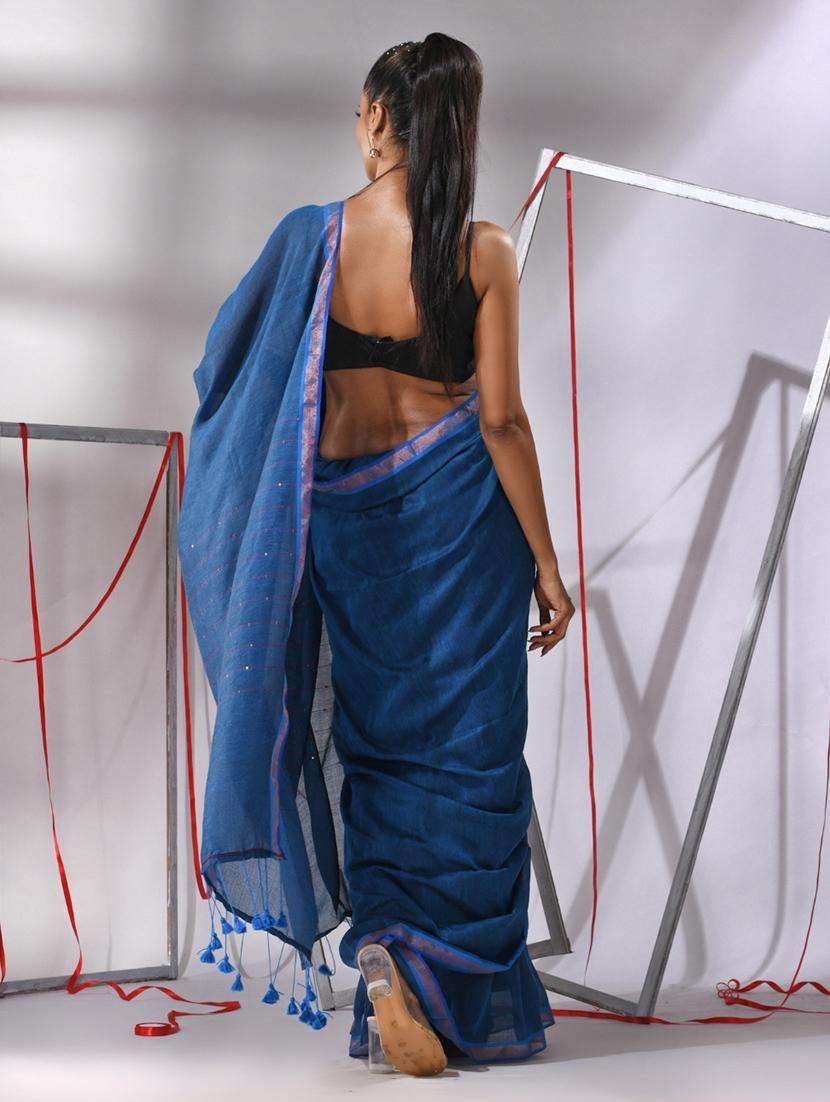 women blue handloom saree with blouse - 22043250 -  Standard Image - 1