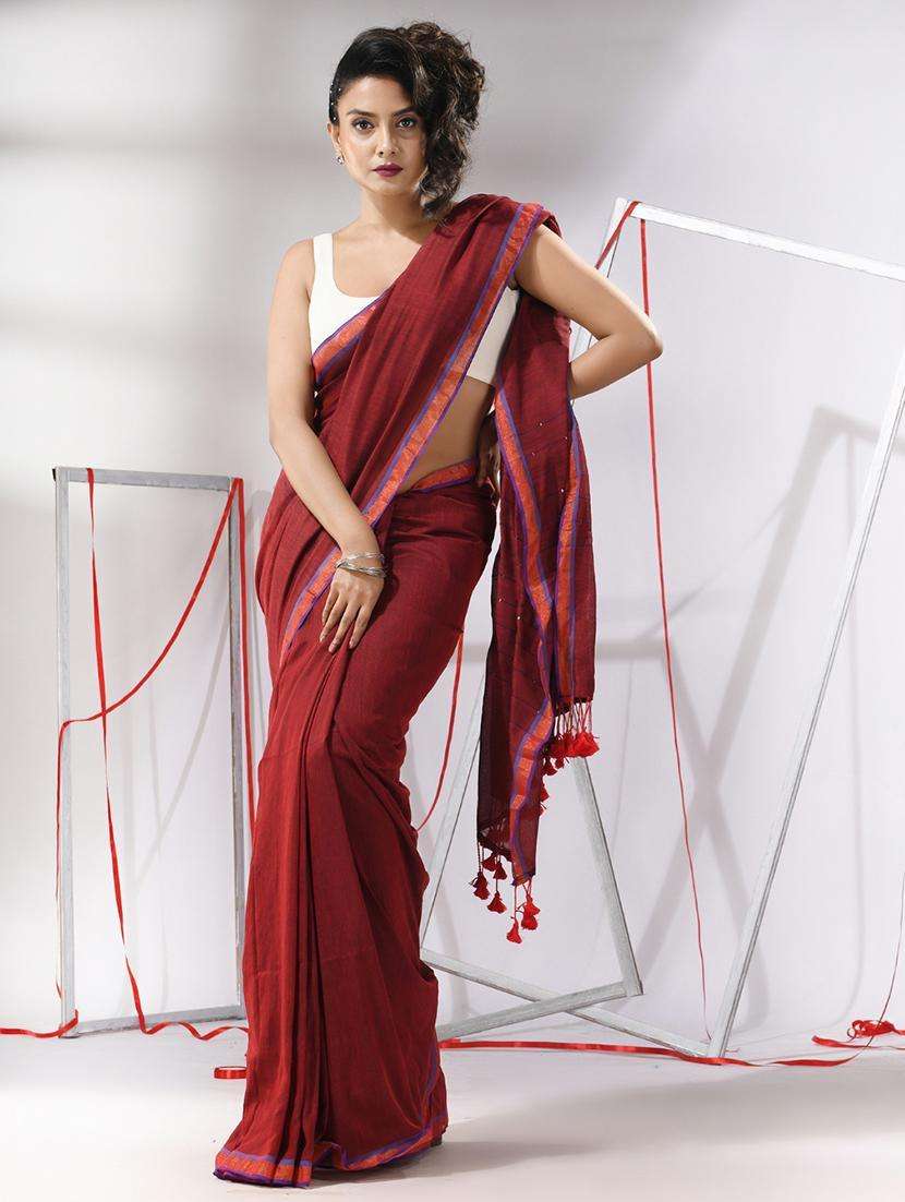 women red handloom saree with blouse