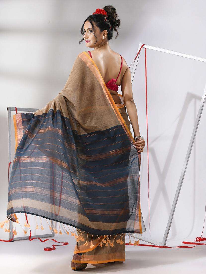 women solid handloom saree with blouse - 22043263 -  Standard Image - 1