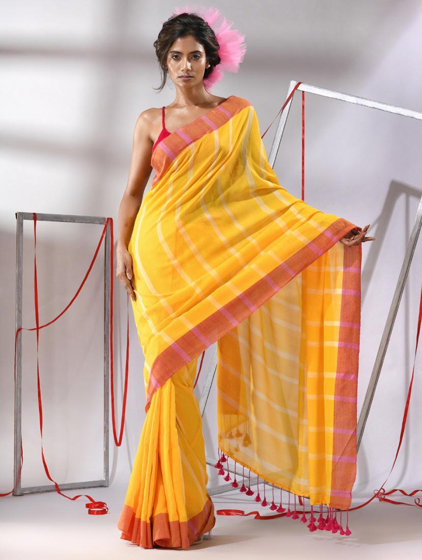 women striped handloom saree with blouse - 22043301 - Zoom Image - 0