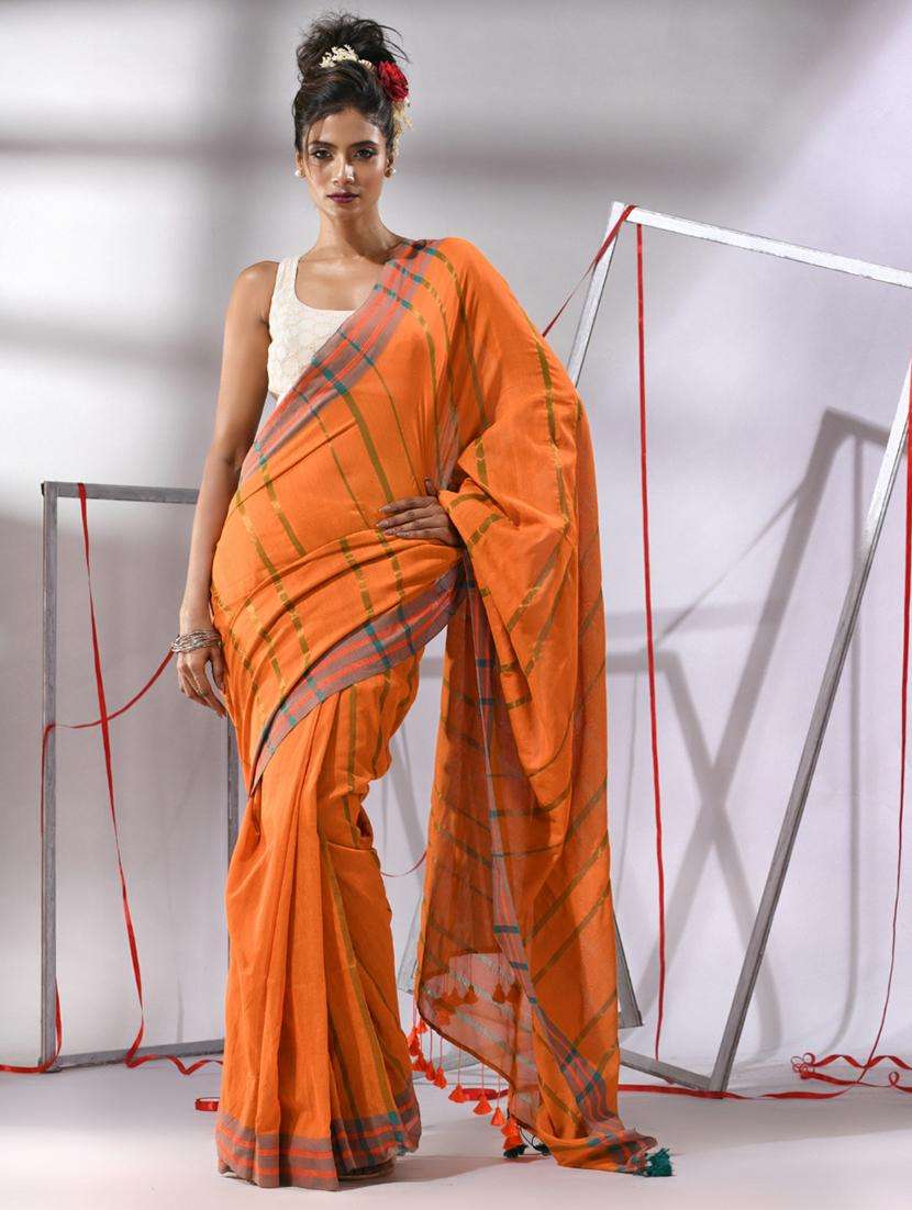 women striped handloom saree with blouse