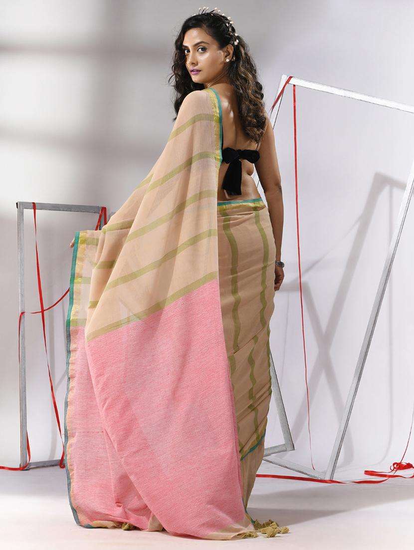 women striped handloom saree with blouse - 22043314 -  Standard Image - 1