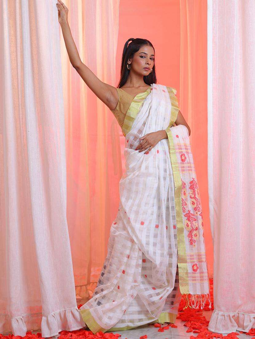women self design handloom saree with blouse