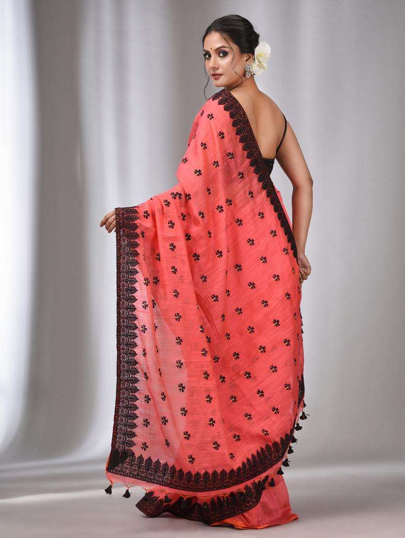 women solid with work bordered saree with blouse - 22043439 -  Standard Image - 1