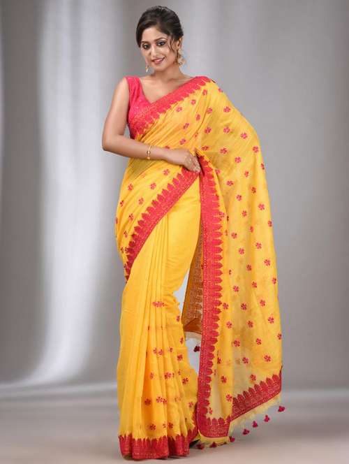 women solid with work bordered saree with blouse - 22043442 - Standard Image - 0