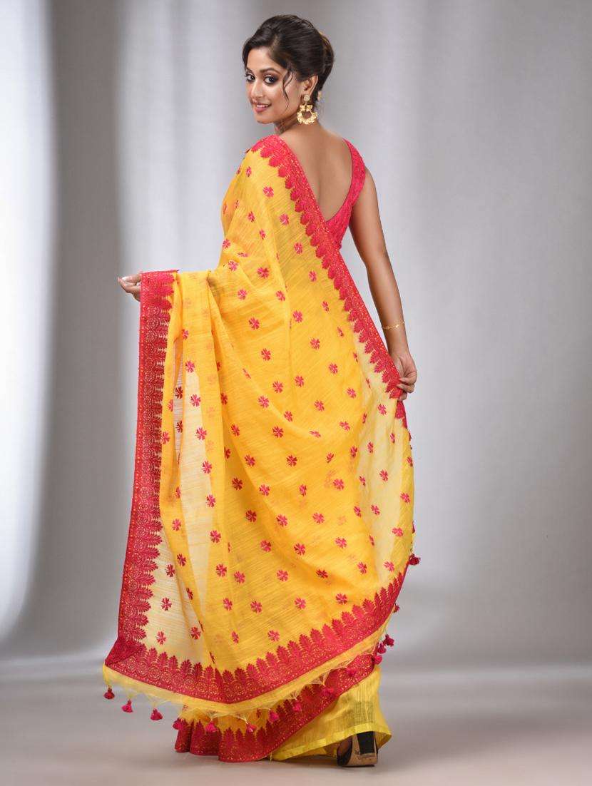 women solid with work bordered saree with blouse - 22043442 - Standard Image - 1