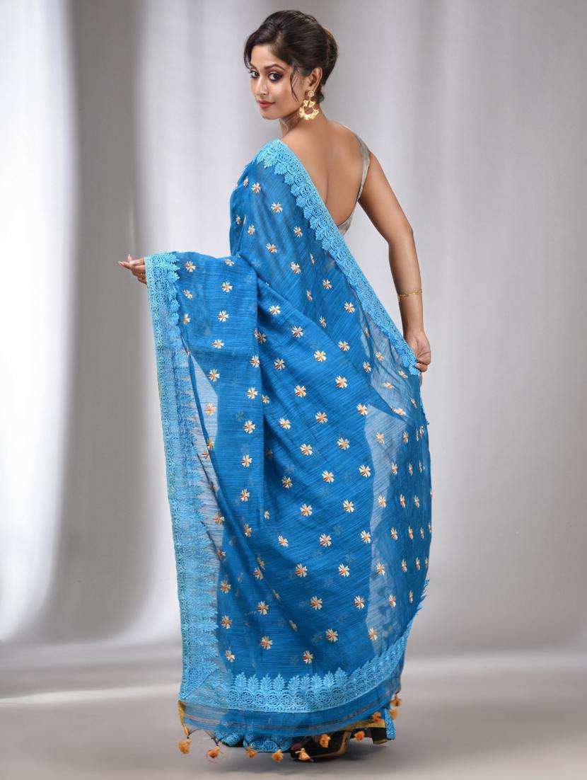 women solid with work bordered saree with blouse - 22043443 -  Standard Image - 1