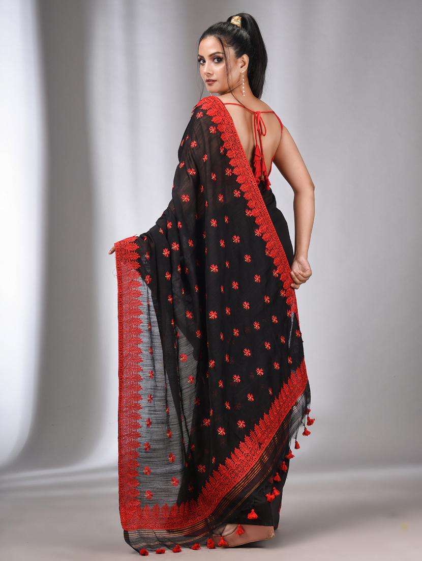 women solid with work bordered saree with blouse - 22043445 -  Standard Image - 1