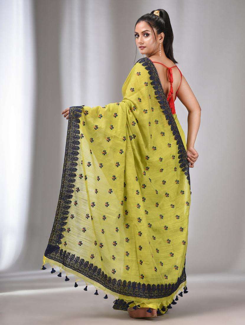 women solid with work bordered saree with blouse - 22043446 -  Standard Image - 1