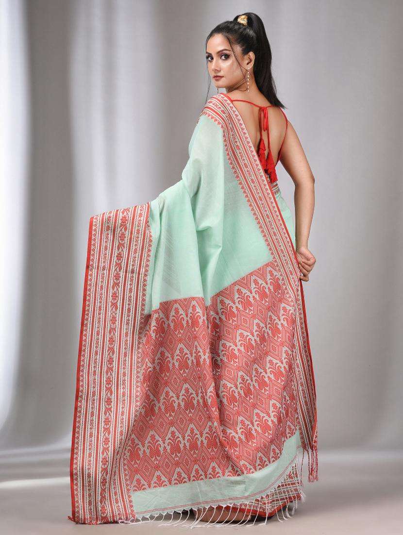 green cotton chettinad saree with blouse - 22043449 -  Standard Image - 1