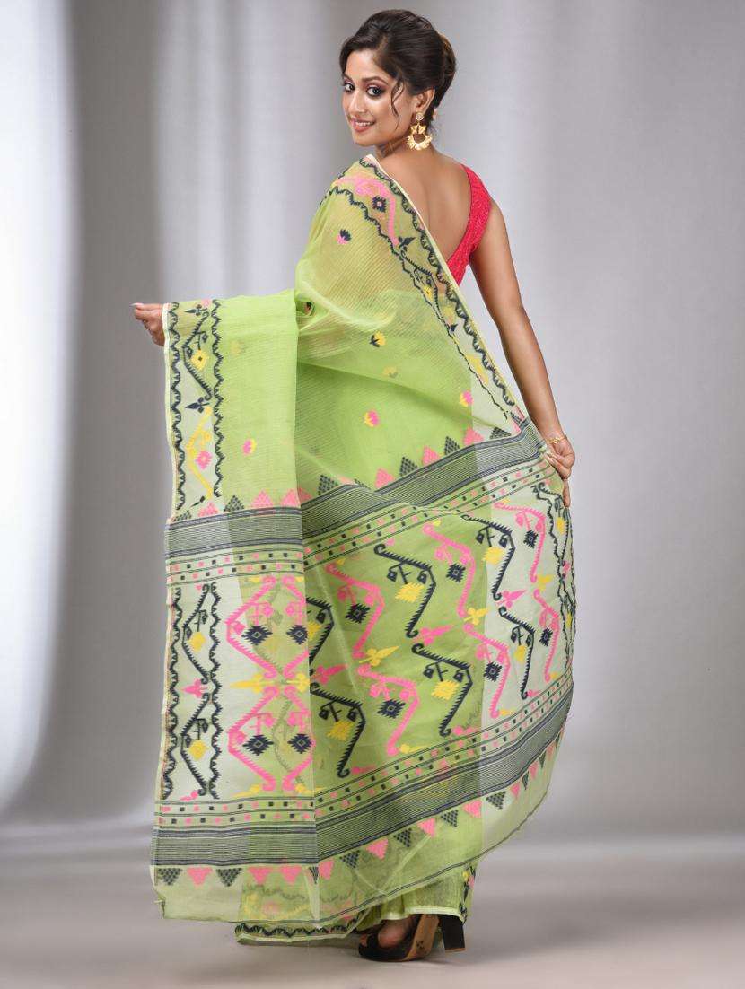 green cotton kanjivaram saree with blouse - 22043454 -  Standard Image - 1