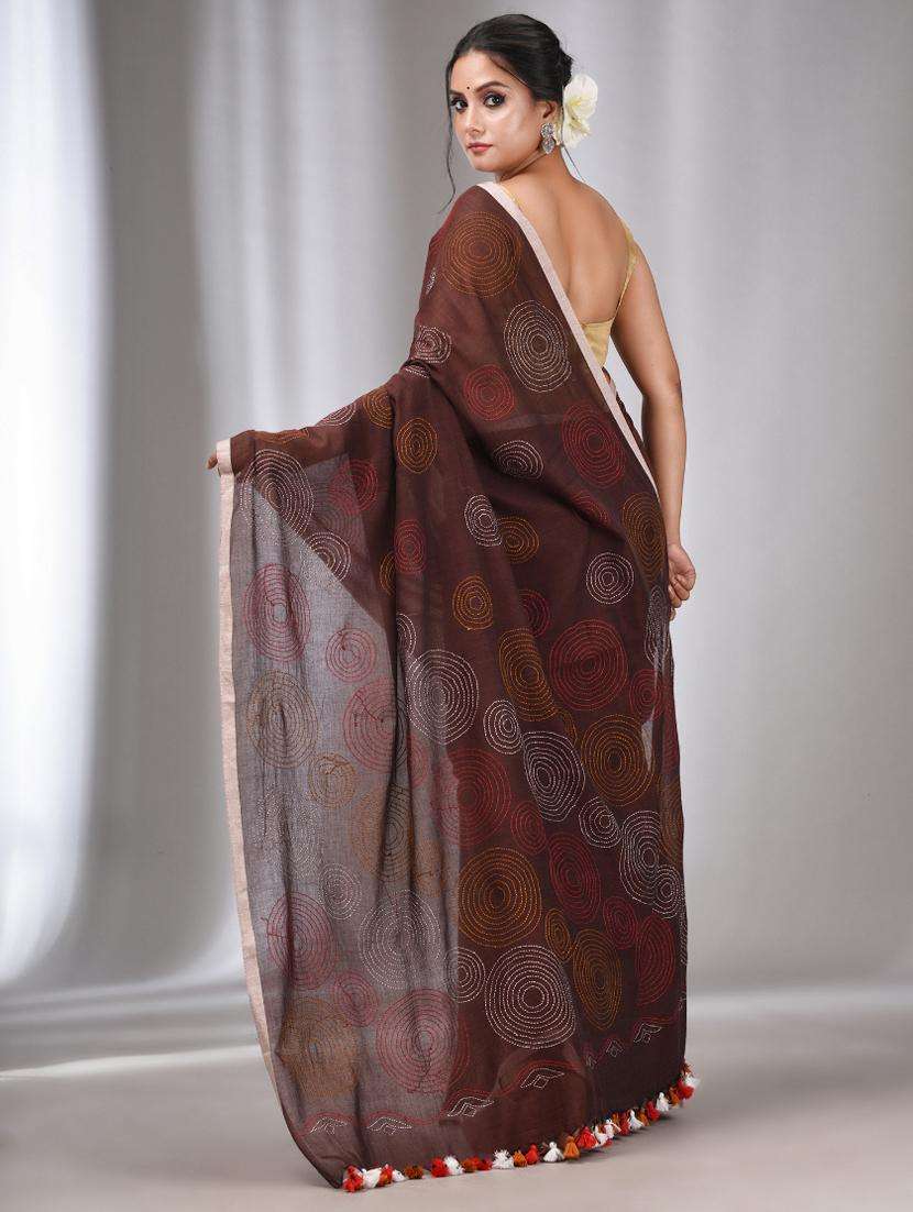 women solid with work handloom saree with blouse - 22043460 -  Standard Image - 1