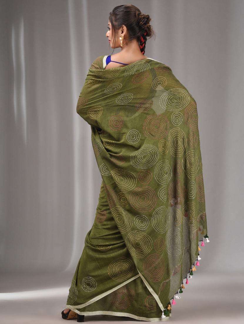 women solid with work handloom saree with blouse - 22043462 -  Standard Image - 1