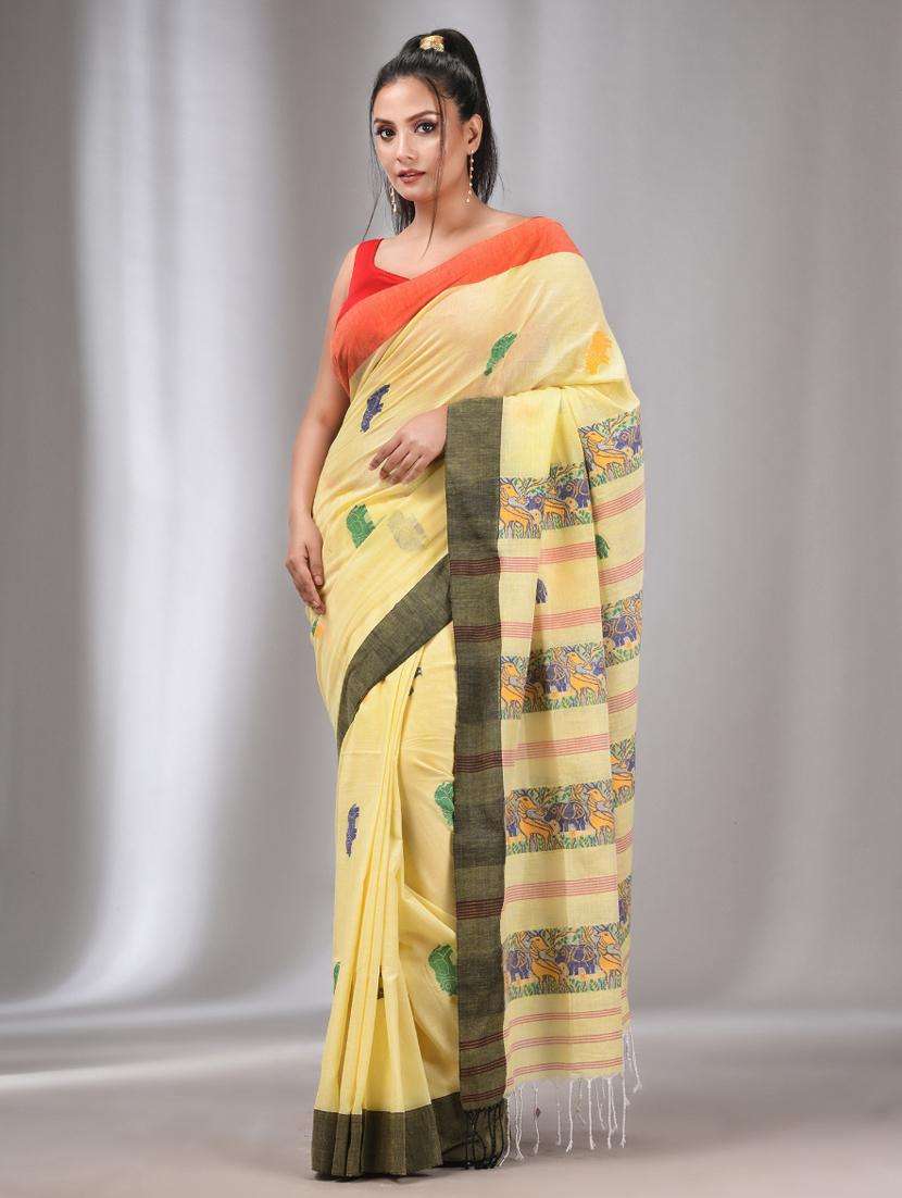 women self design handloom saree with blouse