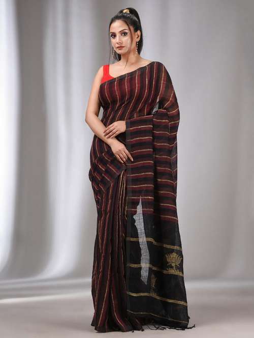 women striped handloom saree with blouse - 22043468 - Standard Image - 0