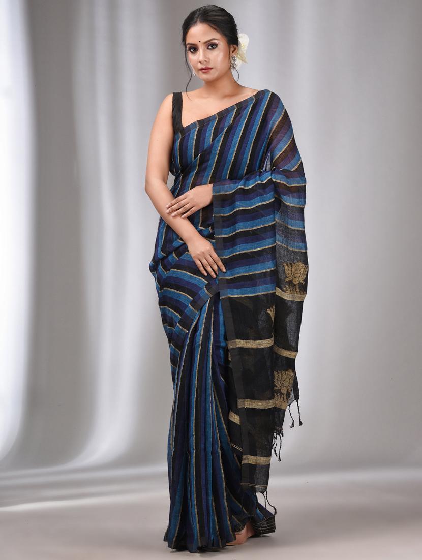 women striped handloom saree with blouse - 22043469 - Zoom Image - 0