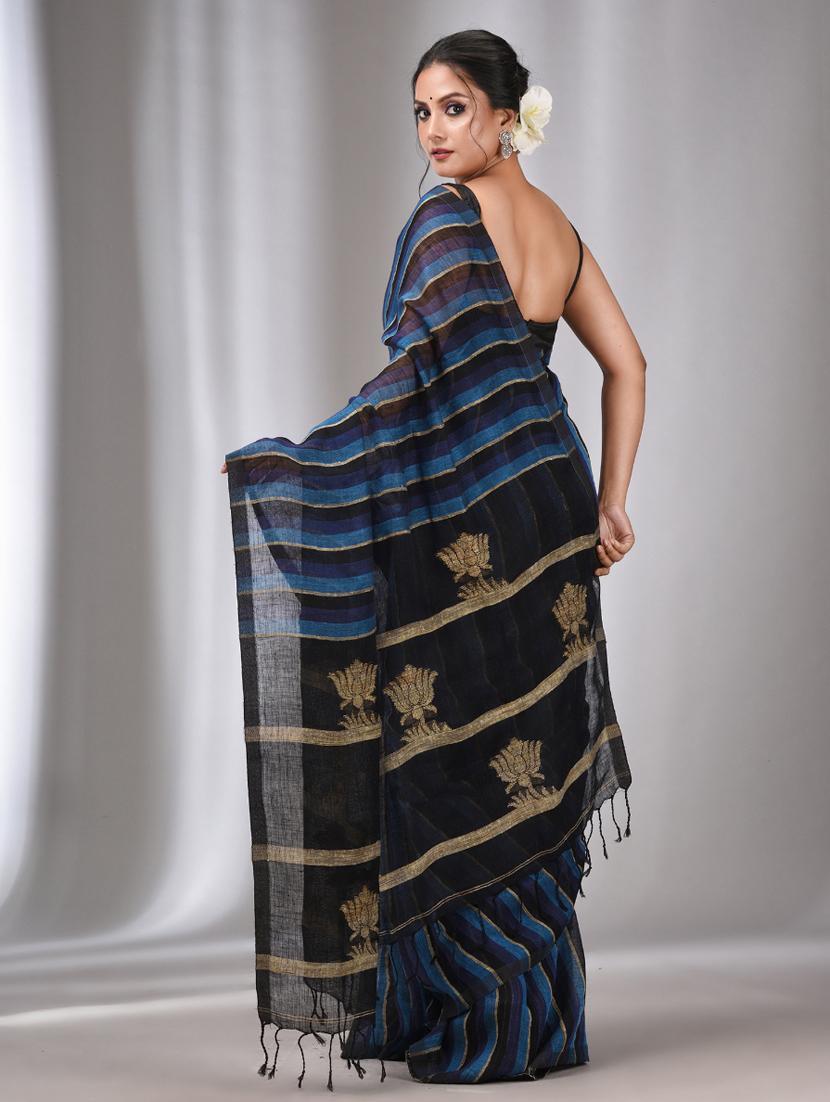 women striped handloom saree with blouse - 22043469 - Standard Image - 1