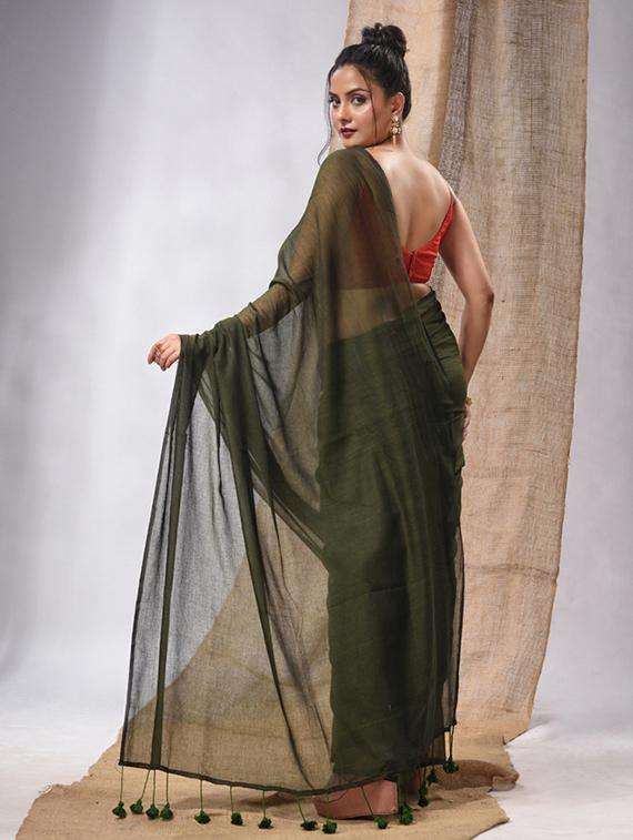 women solid handloom saree - 22043533 -  Standard Image - 1