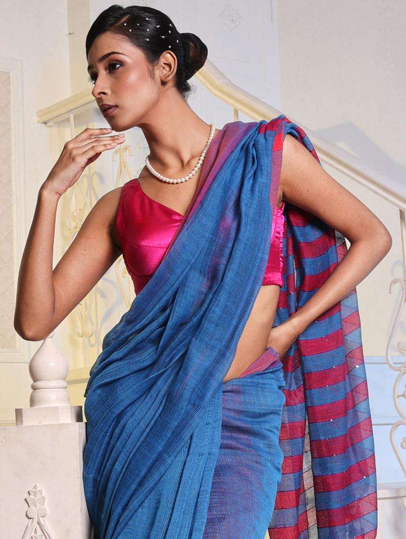 women solid handloom saree with blouse - 22043609 -  Standard Image - 1