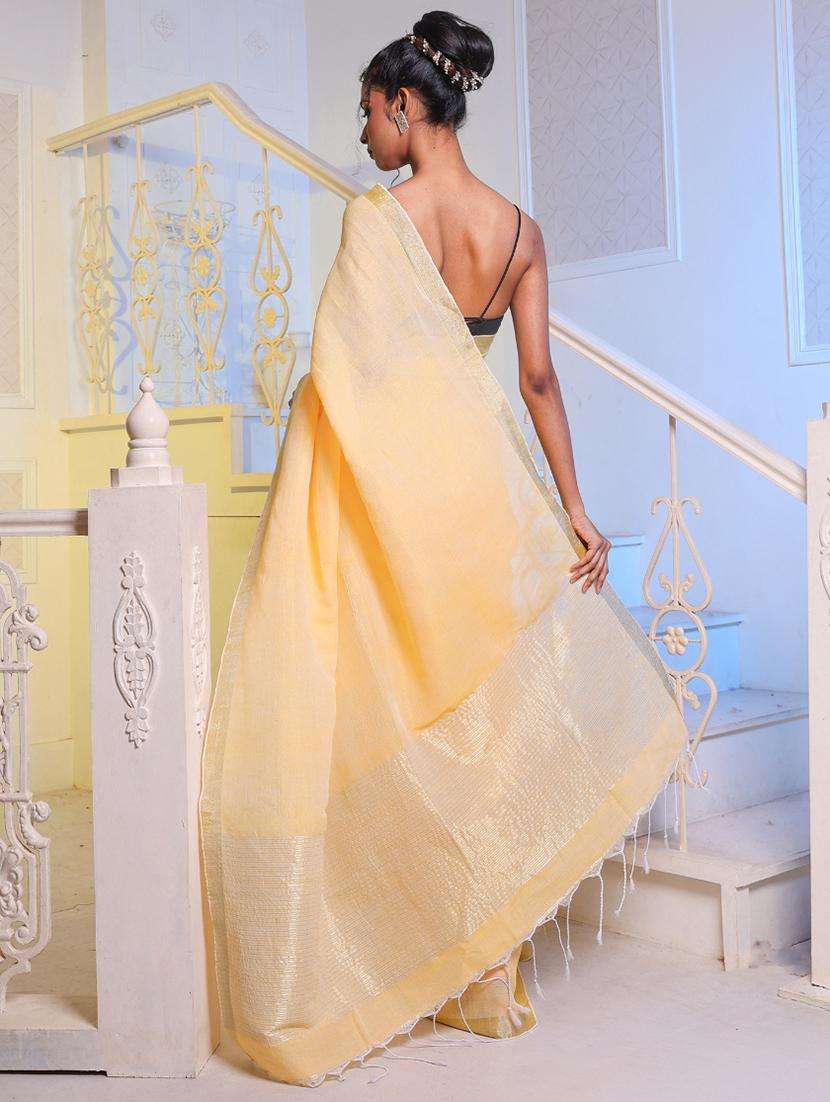 women solid handloom saree with blouse - 22043612 -  Standard Image - 1