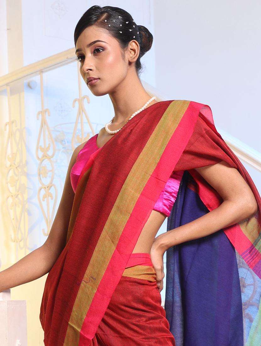 women red handloom saree with blouse - 22043632 -  Standard Image - 1