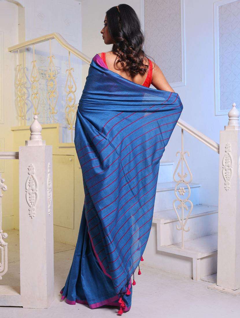 women blue handloom saree with blouse - 22043633 -  Standard Image - 1