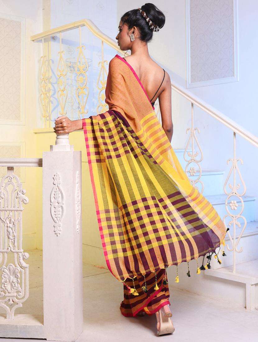 women striped handloom saree with blouse - 22043663 -  Standard Image - 1