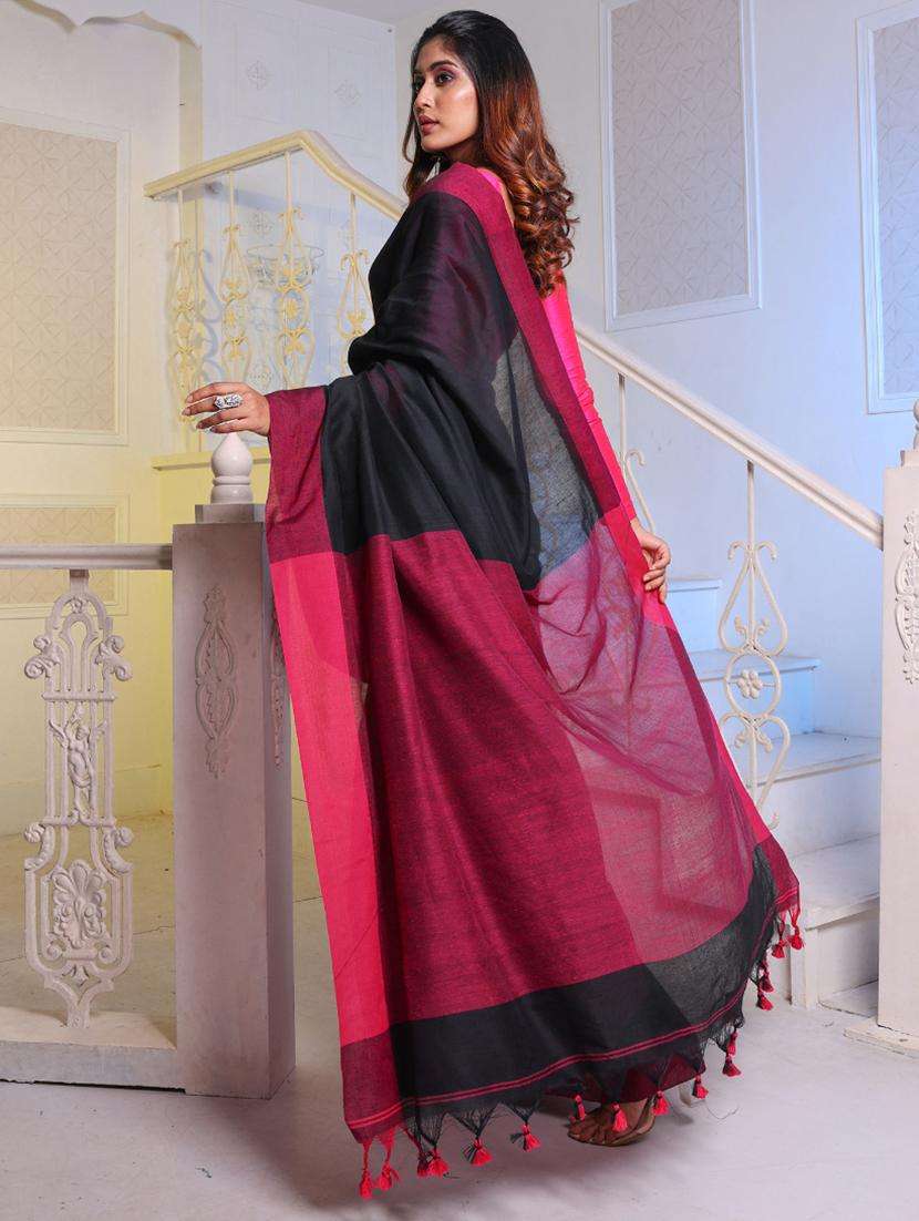 women black handloom saree with blouse - 22043684 -  Standard Image - 1