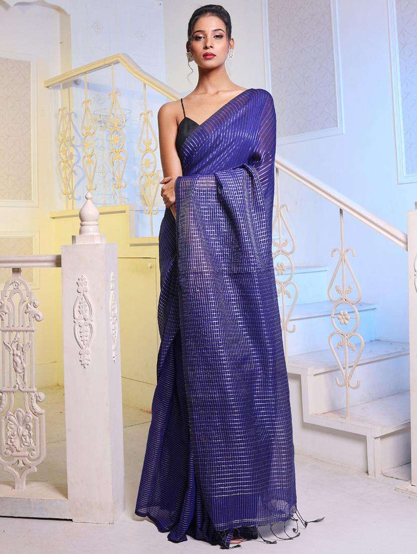 women striped handloom saree with blouse