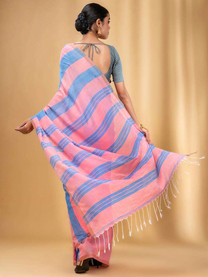 women striped handloom saree with blouse - 22043710 -  Standard Image - 1