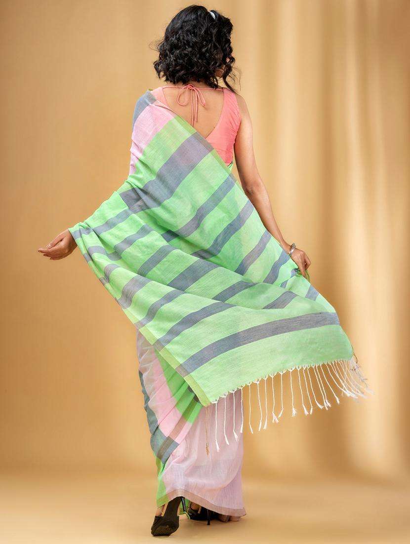 women striped handloom saree with blouse - 22043711 -  Standard Image - 1