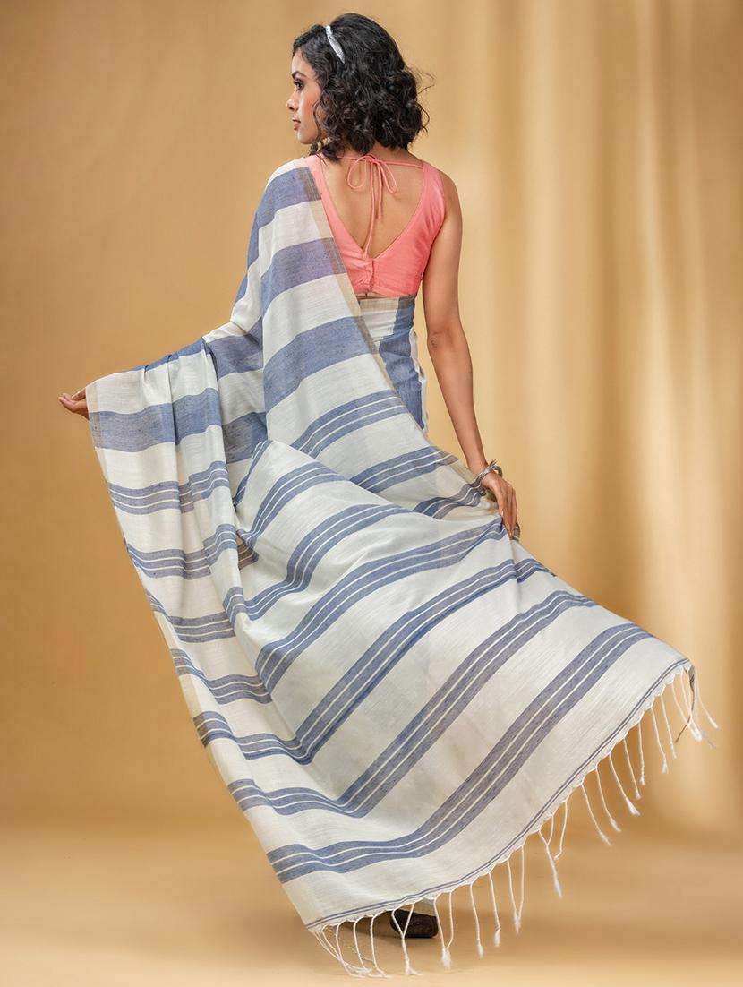 women striped handloom saree with blouse - 22043715 -  Standard Image - 1