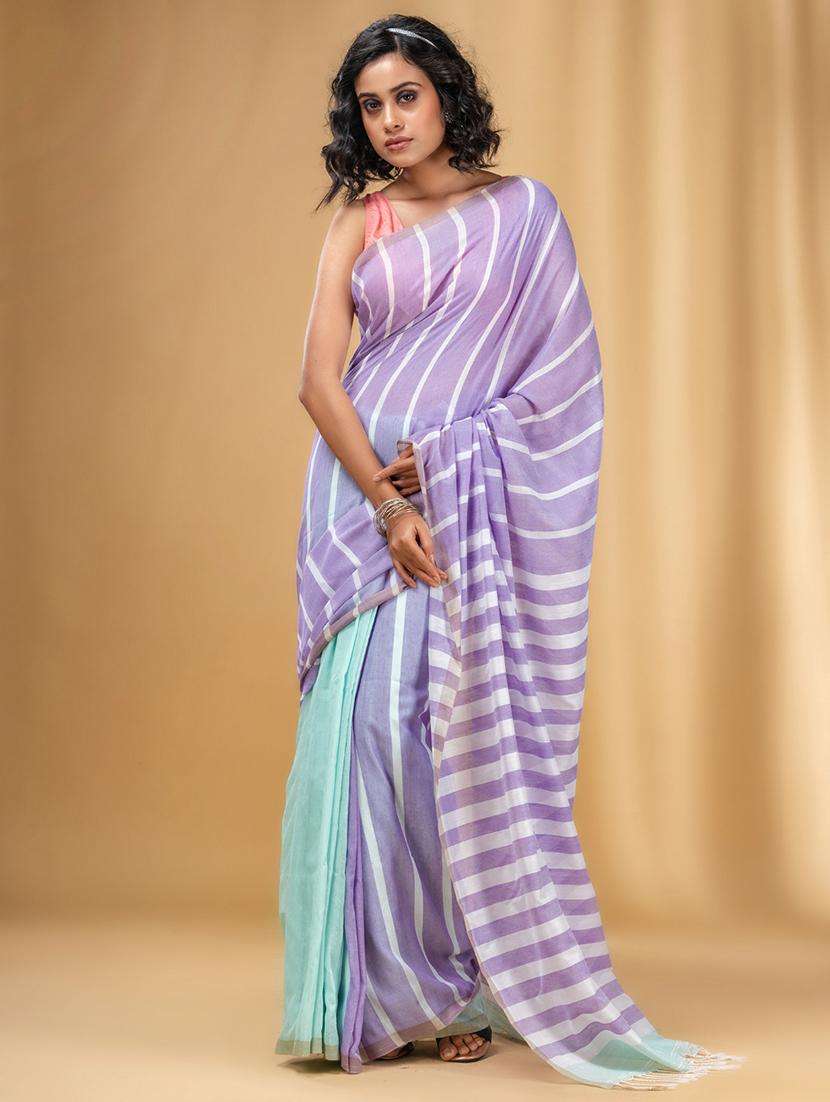 women striped handloom saree with blouse