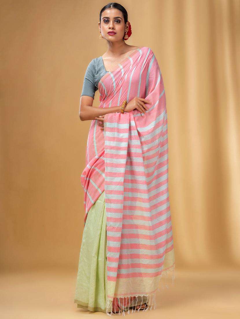 women striped handloom saree with blouse