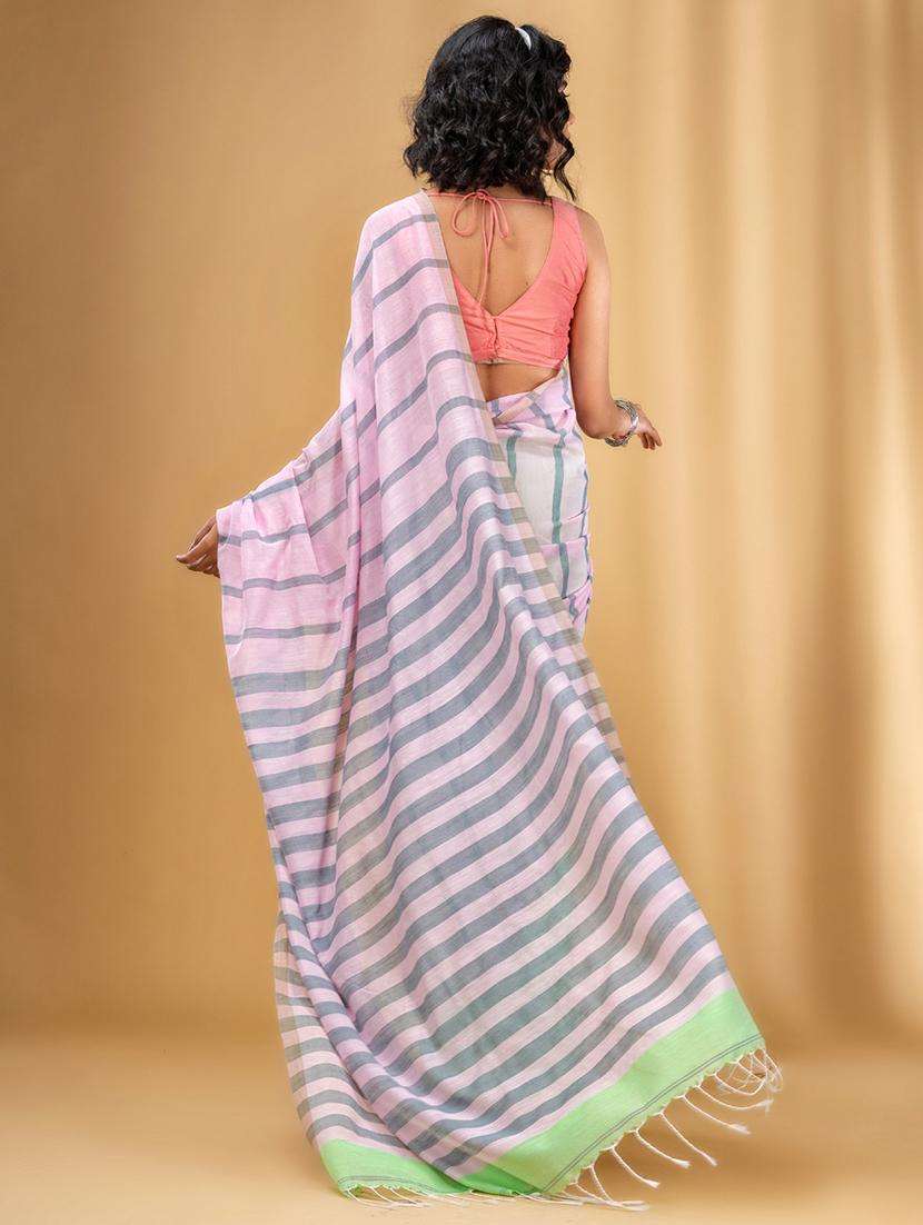 women striped handloom saree with blouse - 22043722 - Standard Image - 1