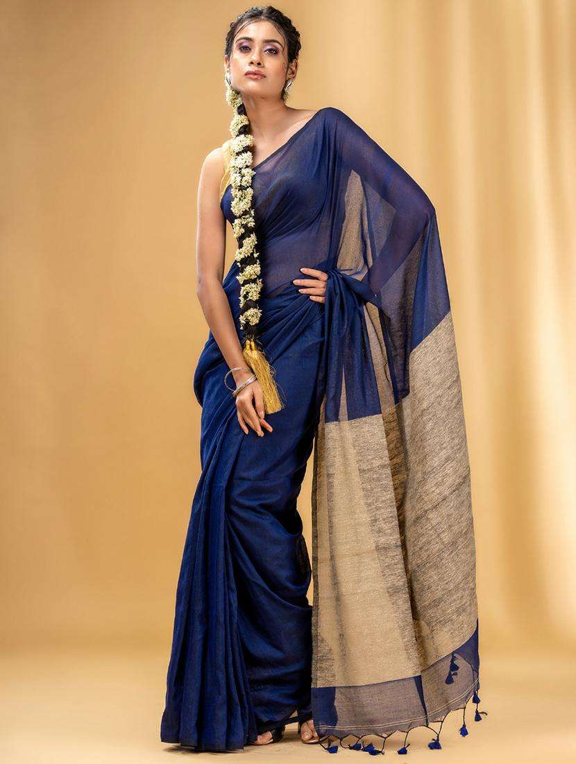 women solid handloom saree with blouse