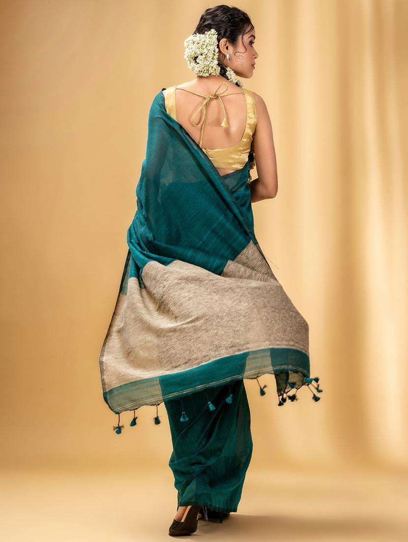 women solid handloom saree with blouse - 22043731 -  Standard Image - 1