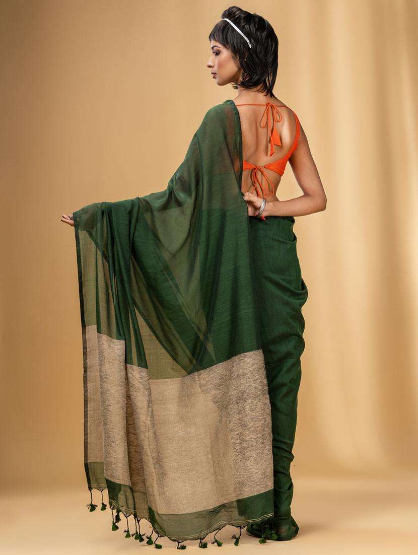 women solid handloom saree with blouse - 22043732 -  Standard Image - 1
