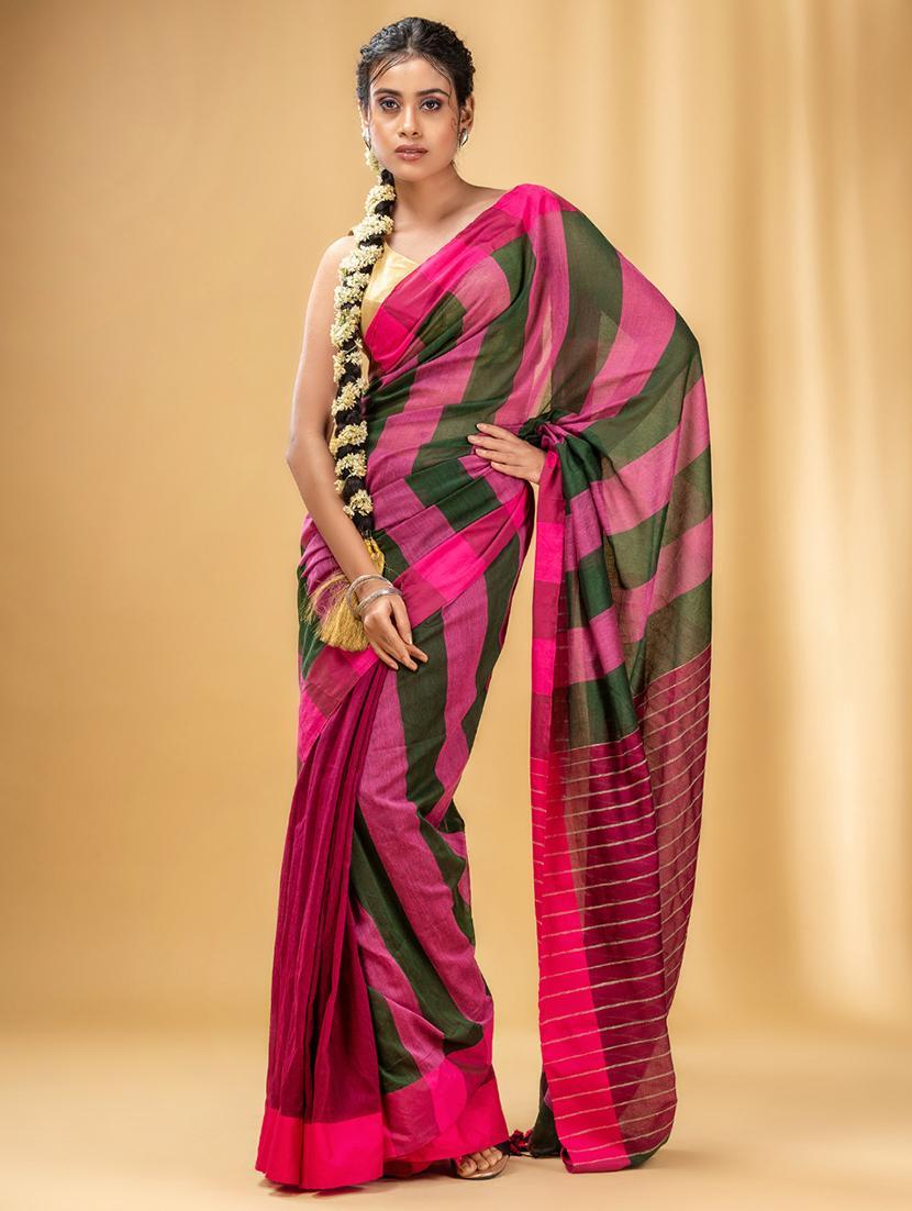women striped handloom saree with blouse - 22043733 - Zoom Image - 0