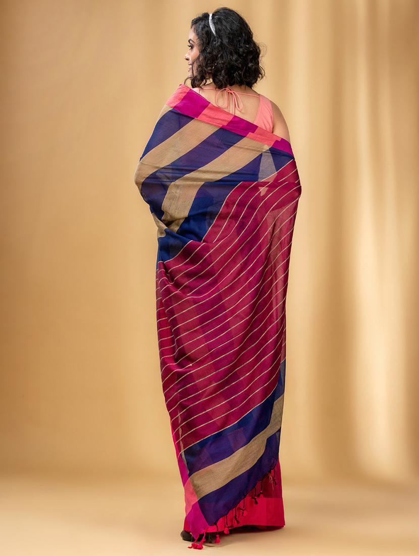 women striped handloom saree with blouse - 22043734 - Standard Image - 1