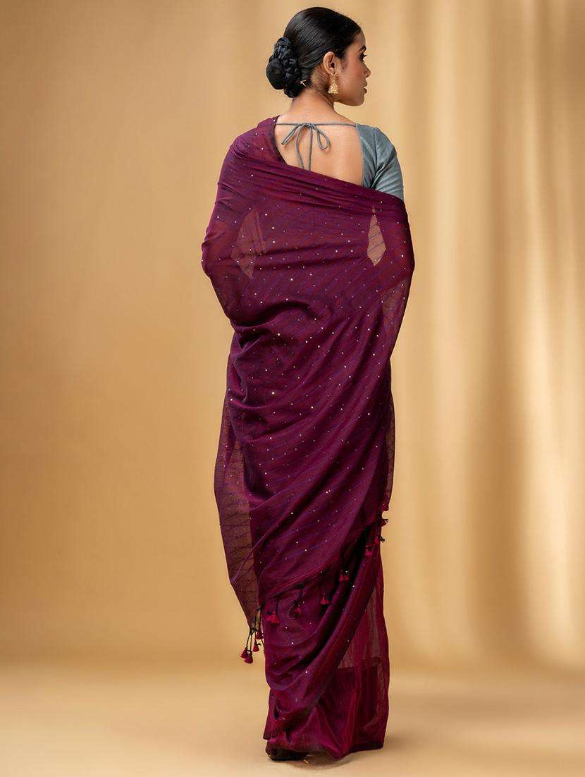women solid with work handloom saree with blouse - 22043758 -  Standard Image - 1